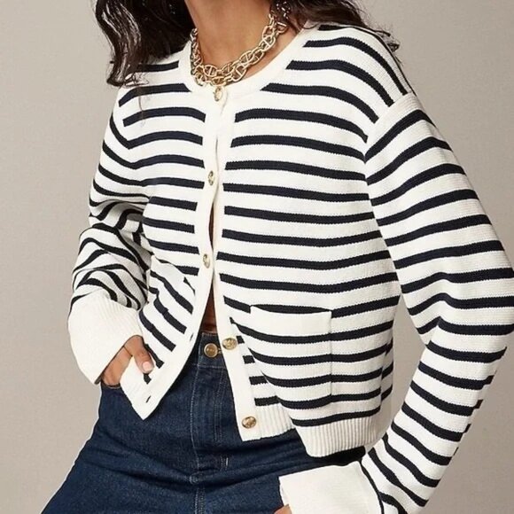 J. Crew Sweaters - J. Crew NEW Emilie Cardigan Sweater Lady Jacket in Navy Stripe Size Medium